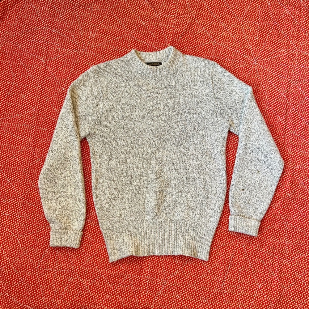 Vintage Eddie Bauer Mens Medium Tall Gray Marled Knit Crewneck Wool Sweater